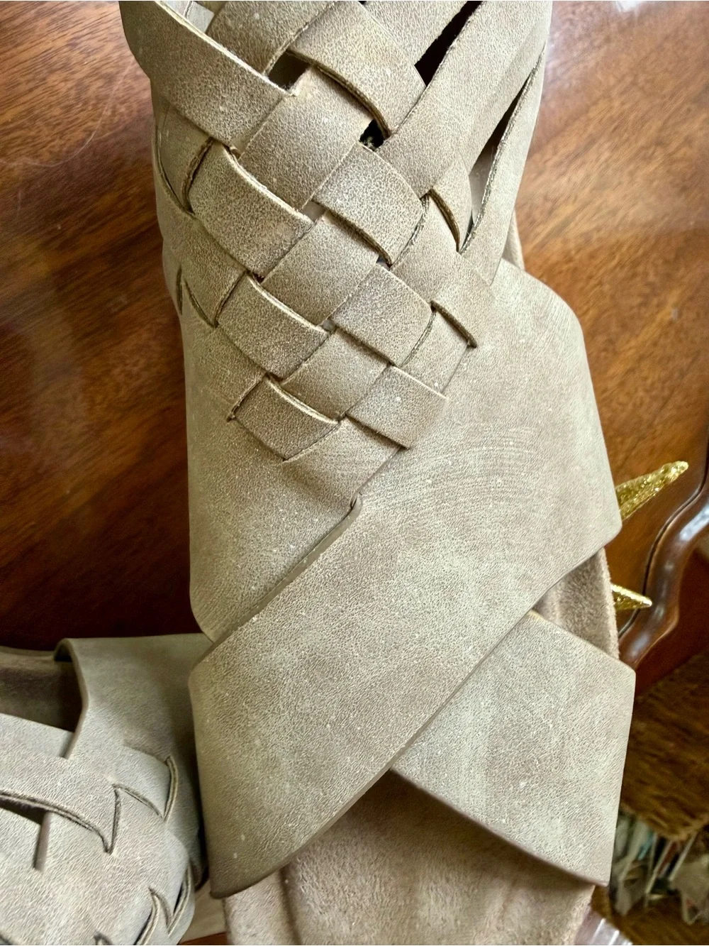 Natural Reflections Taupe Woven Wedge Sandals
